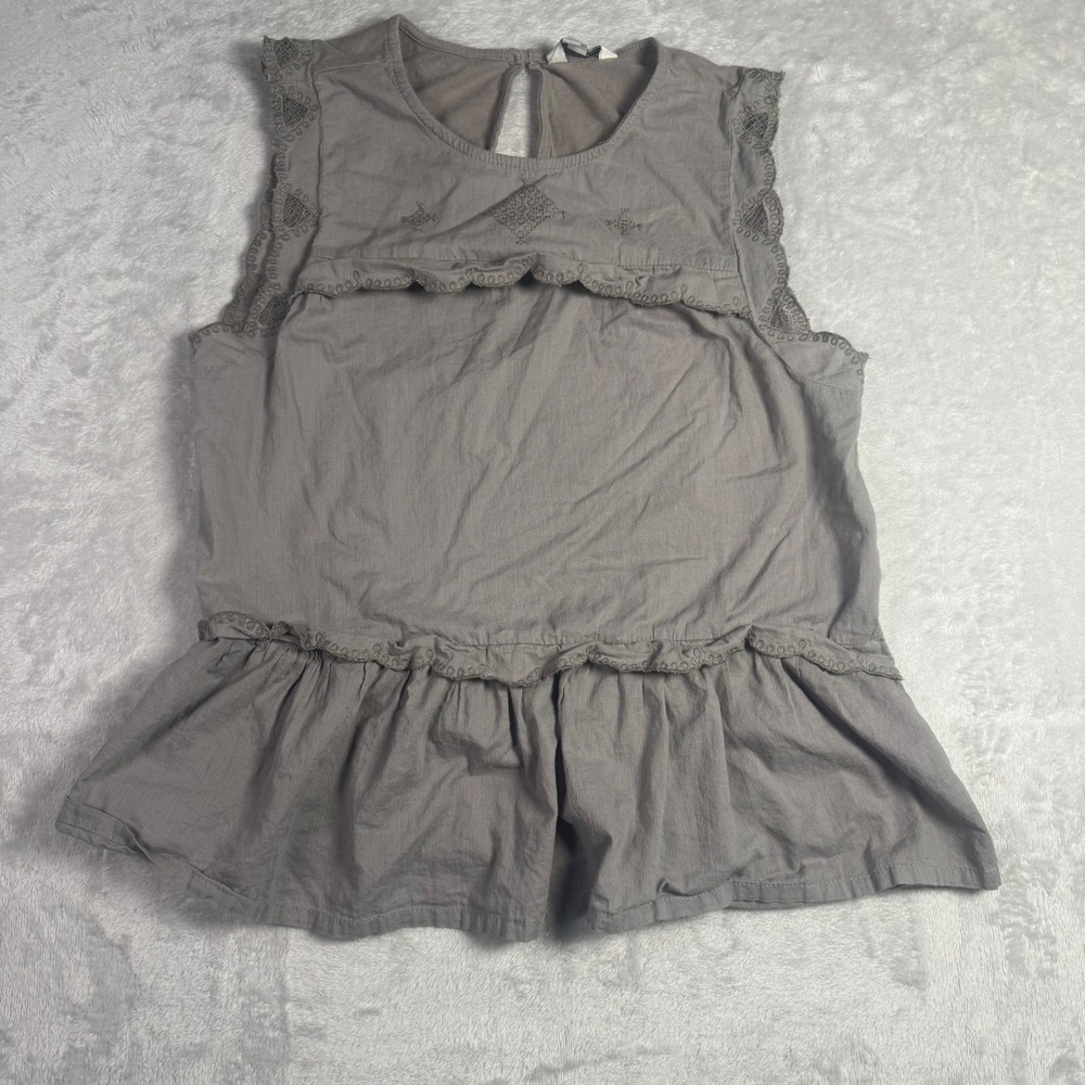 Lucky Brand‎ Womens Sleeveless Peplum Embroidered Ruffle Tank Top S Tan